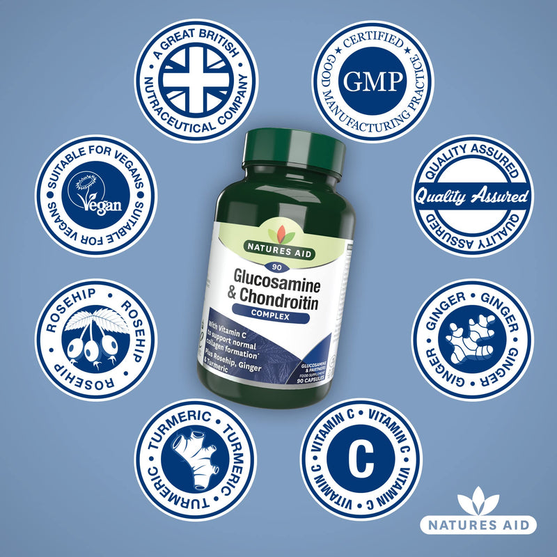 [Australia] - Natures Aid Glucosamine and Chondroitin Complex with Rosehip, Ginger, Turmeric and Vitamin C, 90 Capsules 
