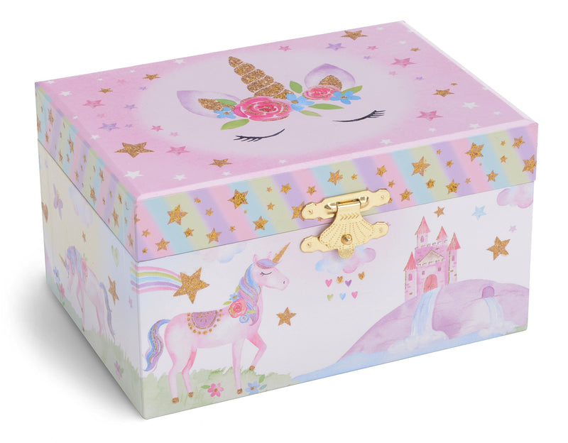 [Australia] - Jewelkeeper Girl's Musical Jewelry Storage Box with Spinning Unicorn, Glitter Rainbow and Stars Design, The Unicorn Tune 