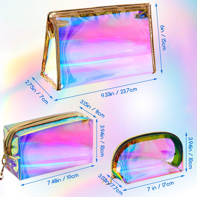 [Australia] - 3 Pieces Holographic Makeup Bag Cosmetic Travel Bag Portable Waterproof Toiletries Bag Iridescent Cosmetic Pouch Makeup Organizer for Women Girls 