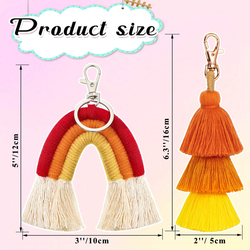 [Australia] - 2 Pieces Boho Rainbow Keychains Pom Pom Tassel Macrame Keychains for Women Girls Bright Color 
