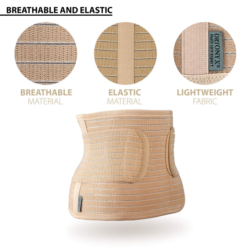 [Australia] - ORTONYX Breathable 9.5" Abdominal Binder/Postpartum Postoperative Wrap/Abdomen Hernia Support Belt for Men and Women - L/XL (32"-43") Beige L/XL (32"-43") 
