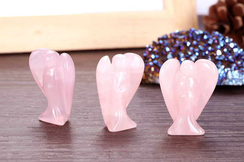 [Australia] - CrystalTears 2pc Caved Guardian Angel Natural Rose Quartz/Opalite Reiki Healing Statue Fengshui Figurine 1.5" 