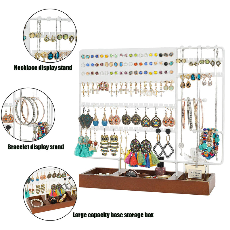 [Australia] - Earring Holder Stand Jewelry Stand 3 Tier Earring Organizer Ear Stud Display Stand Jewelry Organizer, Earring & Bracelet Necklaces Ring Holder Stand with Wooden Storage Base Jewelry Tree (130 Holes)white 