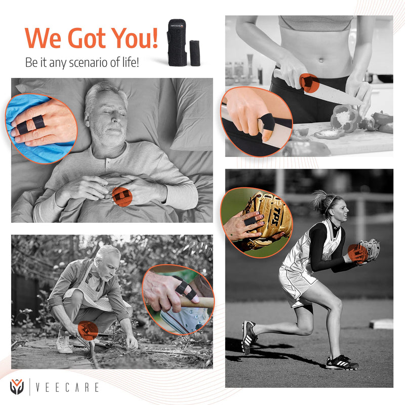[Australia] - Veecare Trigger Finger Splints for Broken Fingers - Set of 2 - Brace joint Support - Finger Cast with additional 2- Nylon Finger Sleeves - Straightening Arthritis 