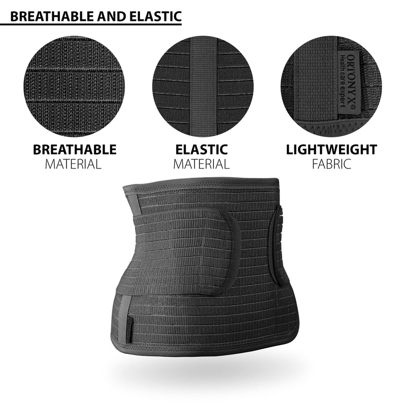[Australia] - ORTONYX Ergonomic 9.5" Abdominal Binder - Postpartum Postoperative Wrap - Abdomen Hernia Support Belt for Men and Women - L/XL (32"-43") Black L/XL (32"-43") 
