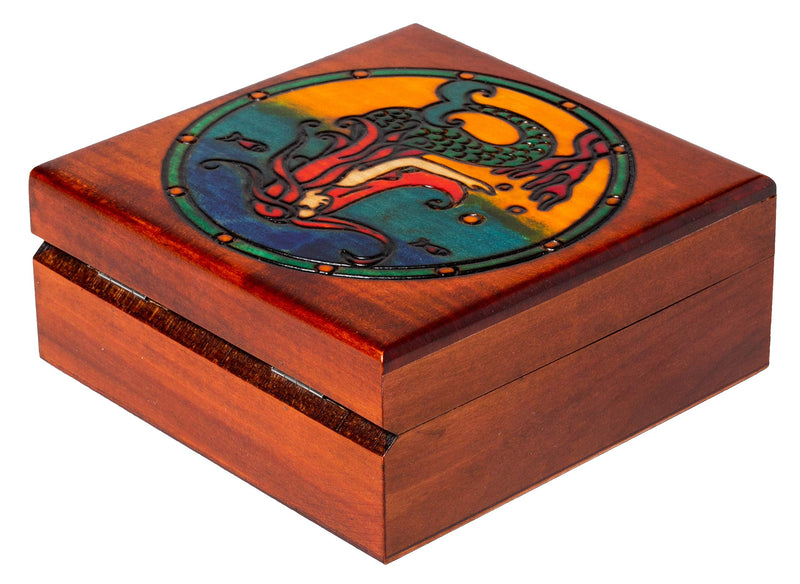 [Australia] - Artisan Owl Polish Handmade Siren Mermaid 6" Wooden Box with Red Interior, Perfect for Keepsakes and Special Items 