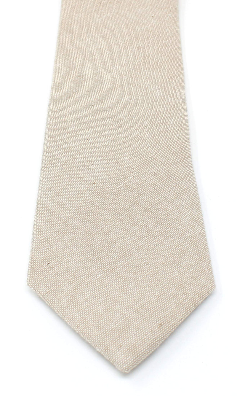 [Australia] - Men's Chambray Cotton Skinny Necktie Tie Textured Distressed Style - 2 1/2" Width Beige 