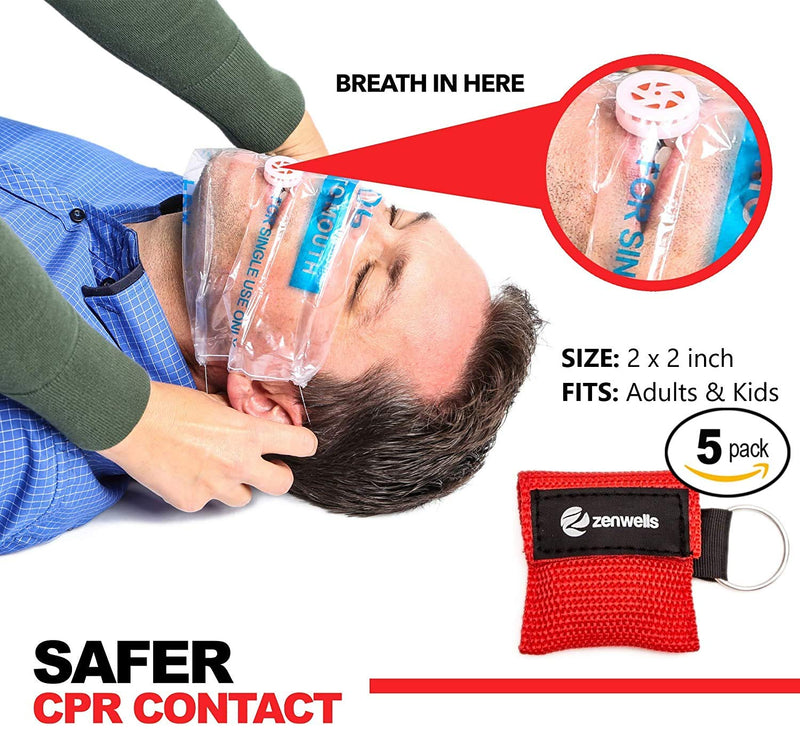 [Australia] - kuou 5 Pcs CPR Mask Keychain Ring, Emergency Kit Face Shield for First Aid or AED Training（red） 