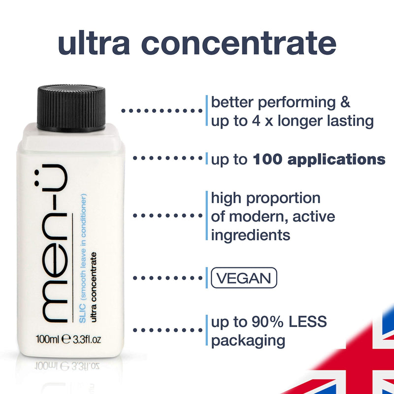 [Australia] - men-u SLIC (Smooth Leave In Conditioner), Ultra-Concentrate mens hair serum w/ up to 100 applications, Hair care with instant conditioning - Vegan hair conditioner 100 millilitres 100 ml (Pack of 1) 