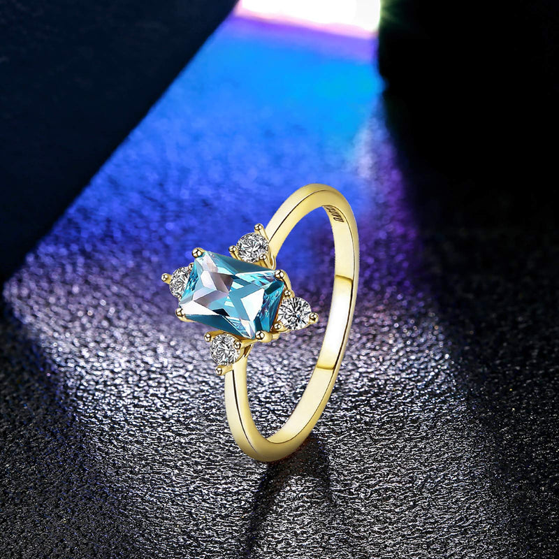 [Australia] - LAZLUVU 18K Gold Plated Blue Topaz Rings for Women Engagement Promise Cubic Zirconia Rings Jewelry Gift for Valentine's Day Mother's Day 18K Gold Women Blue Topaz Rings 6 