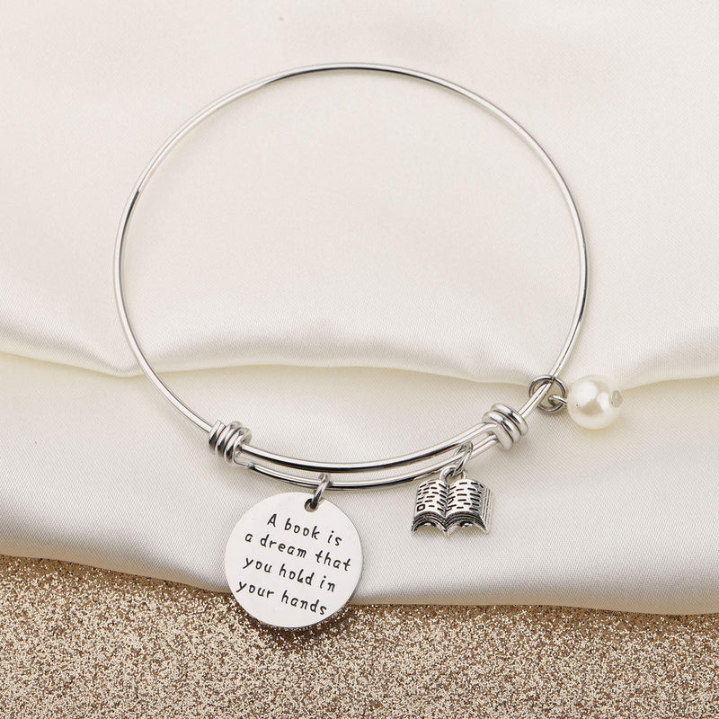 [Australia] - LQRI A Book Is A Dream You Hold In Your Hands Keychain Book Lover Book Club Keychain Librarian Gift Bookworm Gift (bangle bracelet) 