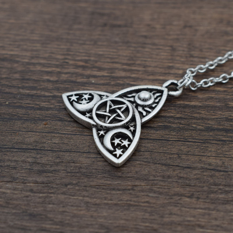 [Australia] - SanLan Triple Moon Goddess Triquetra Pentacle Necklace Pagan Wicca Pendant Necklace 