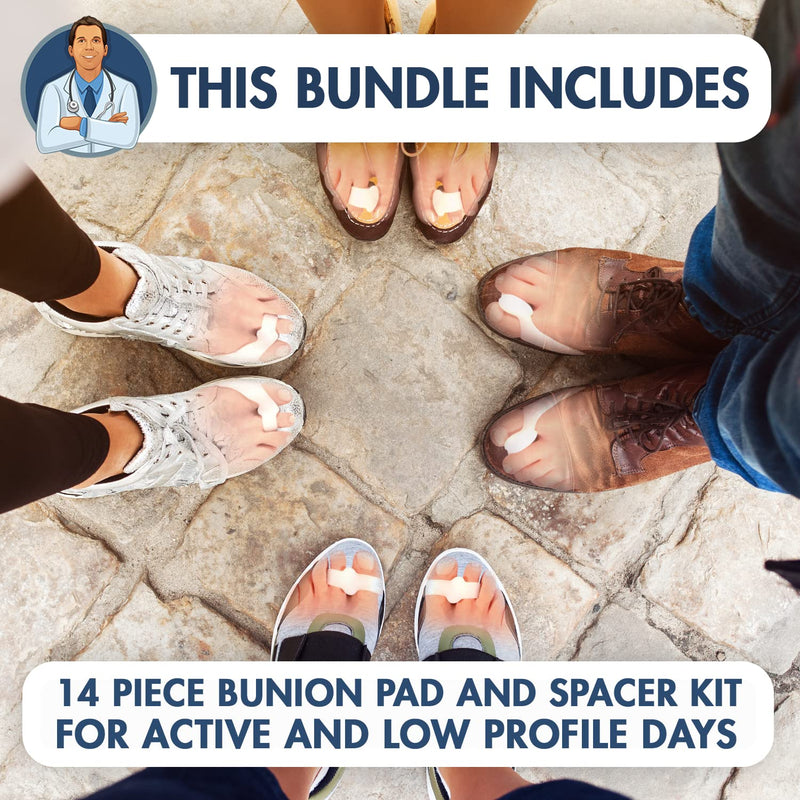 [Australia] - Dr. Frederick’s Original Super Bunion Treatment Bundle - 14PC Bunion Kit - PLUS 1 Pair Bunion Sleeves - Bunion Corrector, Splints, Pads, Bootie Bunion Cushions - Small - Large - W7-14 | M5-13 
