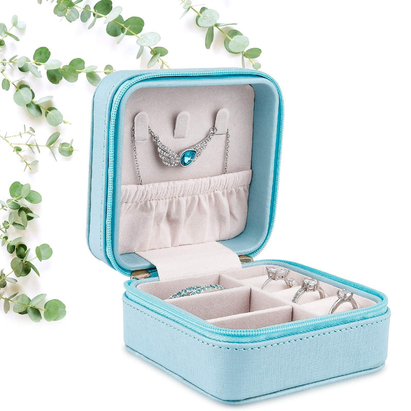 [Australia] - RIRO Small Travel Jewelry Box for Women Girls, Portable Jewelry Organizer Display Storage Case for Earring Ring Necklace (Blue) Blue 