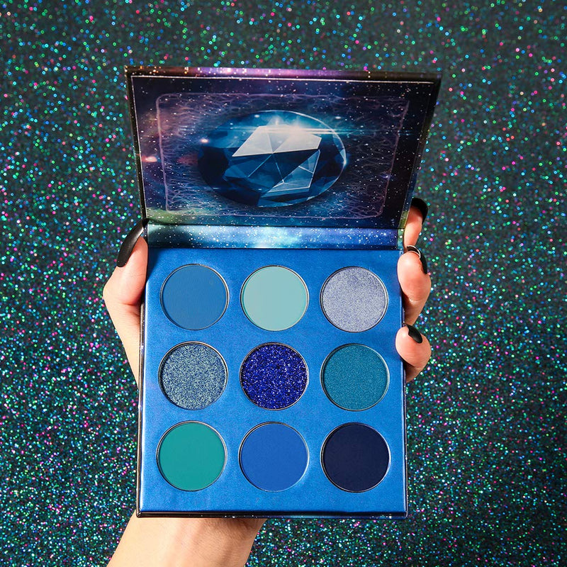 [Australia] - Docolor Eyeshadow Palette 9 Colors Gemstone Shadow Palette Highly Pigmented Mattes Shimmers Naked Smokey Glitter Cream Colorful Powder Blendable Long Lasting Waterproof Makeup Palette-Blue Blue 