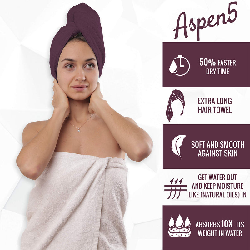 [Australia] - Aspen5 Huge 400 GSM Cotton Hair Towel Wraps for Women | Super Absorbent Quick Dry Hair Towel | Hair Turban Ideal for Long and Curly Hair | Plopping Towel Curly Hair (Raisin Purple) 