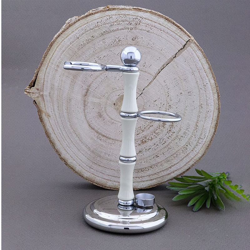 [Australia] - Haryali London Sustainable 2 in 1 Shaving Brush & Razor Stand Holder, Non-Rustic, Stainless Steel, Zero Waste, Ivory Resin Finish, 1 g 