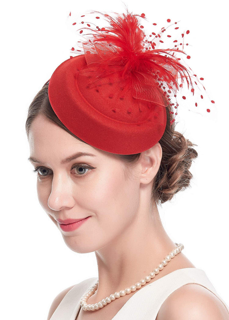 [Australia] - Cizoe 20s 30s 50s Vintage Headwear Costume Hats Fascinators Hats for Women Pillbox Hat Bowler Wedding Party Hat Tea Hat Red 