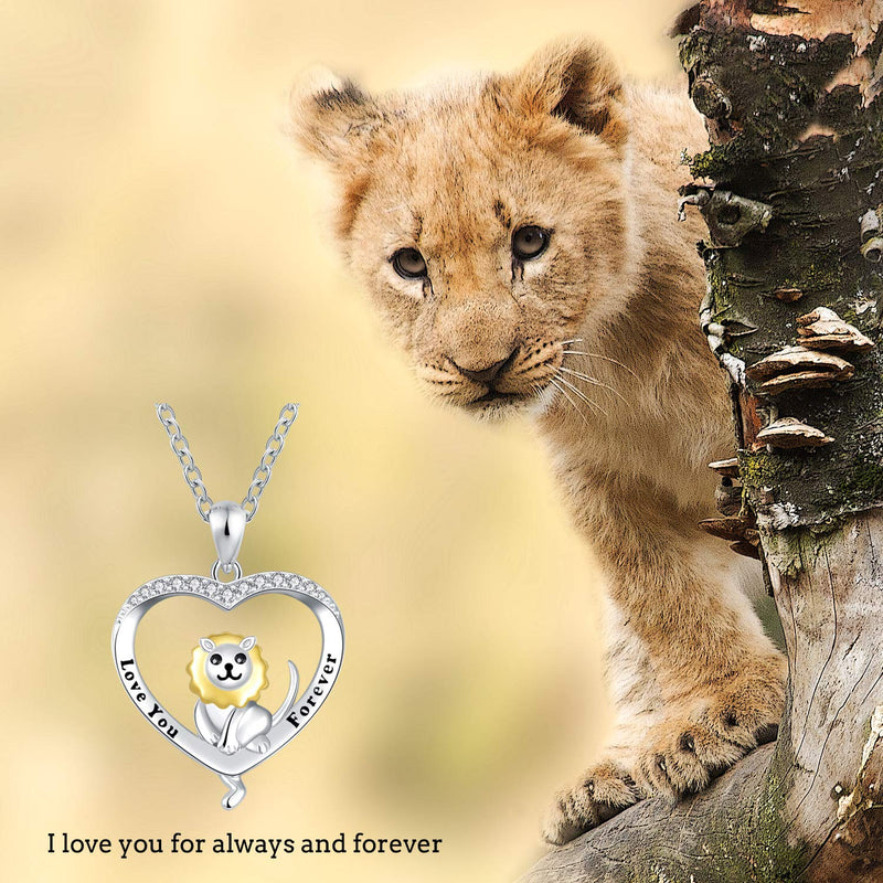 [Australia] - JXJL Cute Animal Heart Pendant Necklace for Girls Squirrel/Lion/Sloth/Flamingo 925 Sterling Silver Birthday Christmas Jewelry Gift for Women Cute Lion 