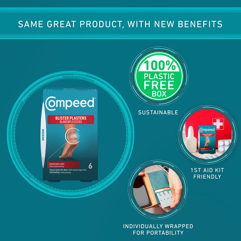 [Australia] - Compeed Extreme Blister Plasters, 6 Hydrocolloid Plasters, Foot Treatment, Heal Fast, 100% Plastic Free Carton Pack 6 Count (Pack of 1) Active 
