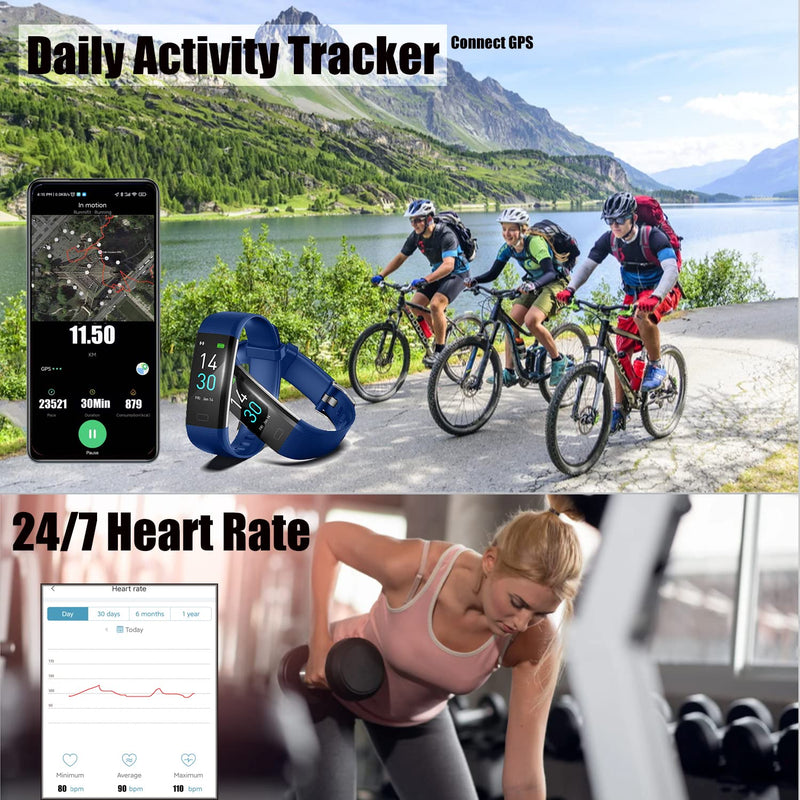 [Australia] - ENGERWALL Fitness Tracker with Step Counter /Calories /Stopwatch, Activity Tracker with Heart Rate Monitor, IP68, Health Tracker with Sleep Tracker, Smartwatch, Pedometer Watch for Women Men Kids Blue 