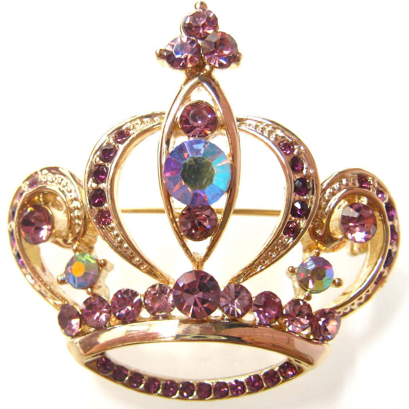 [Australia] - Navachi 18k Gold Plated Purple Crystal Royal Crown Az7157b Brooch Pin 