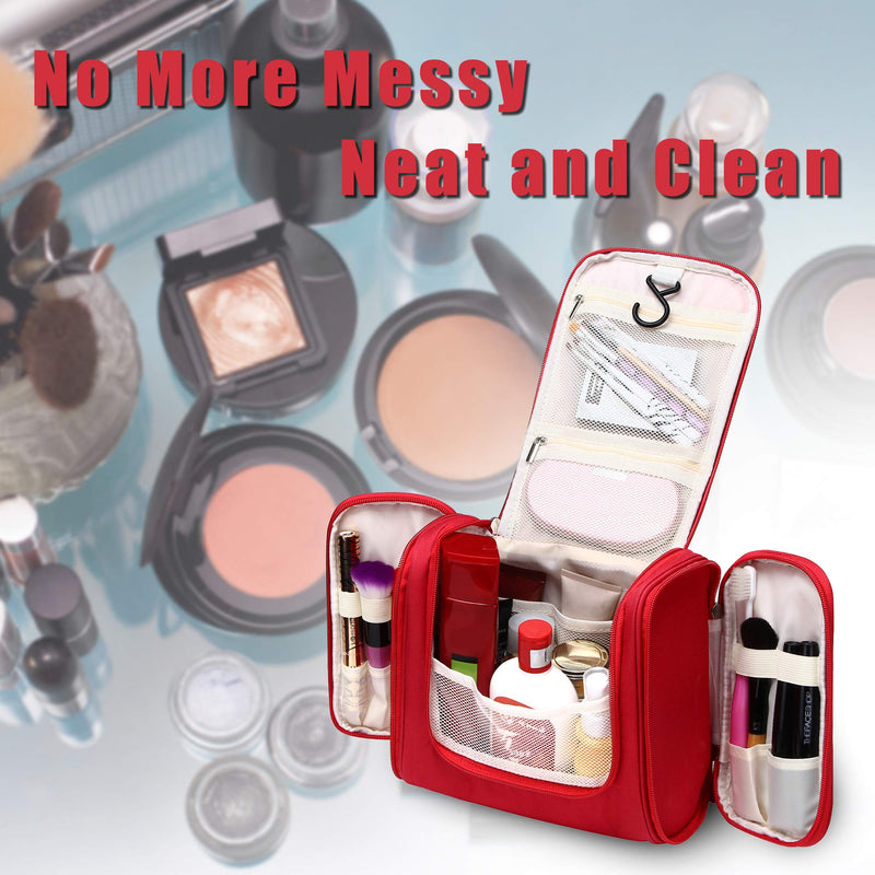 [Australia] - Hanging Travel Toiletry Bag for Women Makeup Organizer Kit Portable Travel Bag for Toiletries Cosmetics Bathroom Shower Hygiene Bag medium Red 