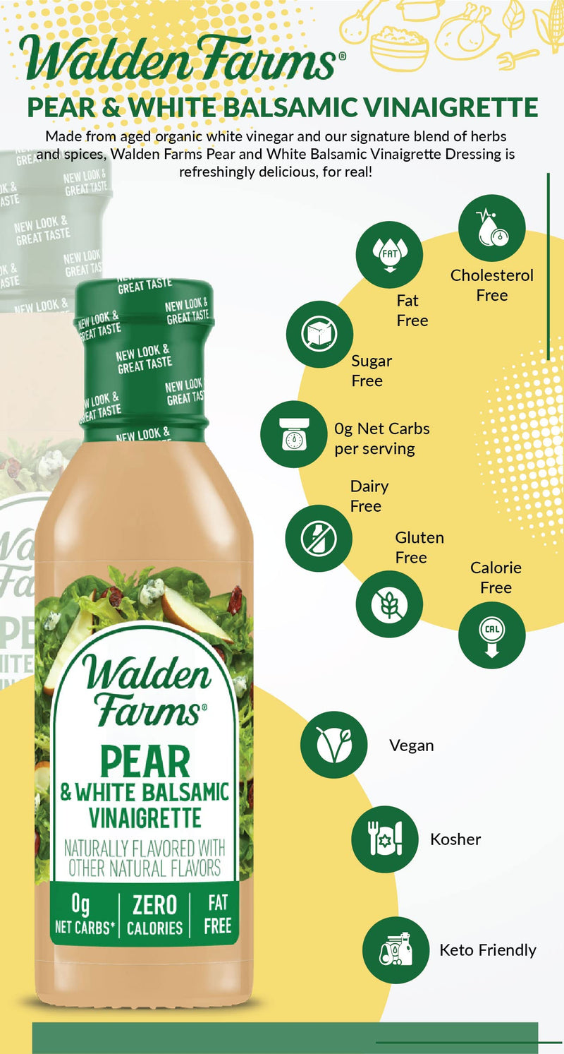[Australia] - Walden Farms Pear White Balsamic Vinaigrette Dressing, 12 oz. Bottle, Fresh and Delicious Salad Topping, Sugar Free 0g Net Carbs Condiment, Sweet and Tangy 