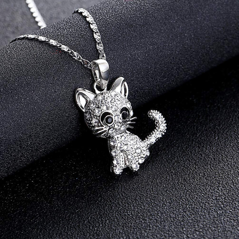 [Australia] - SAKAIPA Kitty Cat Pendant Necklace Jewelry for Women Girls Cat Lover Gifts Daughter Loved Necklace Smooth Collarbone Necklace Silver tone 