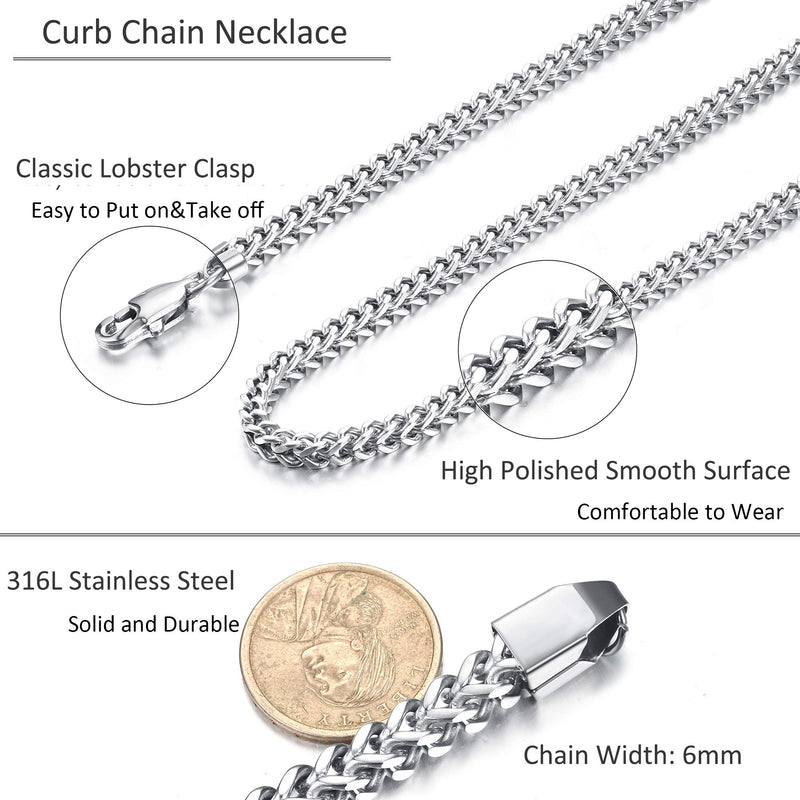 [Australia] - FIBO STEEL 3-6mm Curb Chain Necklace for Men Stainless Steel Biker Punk Style, 16-36 inches 24.0 Inches stainless steel, 6mm width 