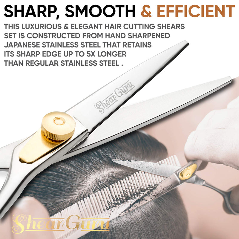 [Australia] - ShearGuru Professional Barber/Salon Scissor Hair Cutting Set - 6.5"-Straight Edge Razor Sharp Scissor + Texturizing Thinning Shears Styling Hair for Women Men, Plus Bonus Faux Leather Case Barber Scissors 