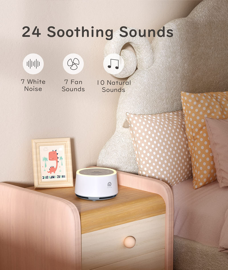 [Australia] - Dreamegg White Noise Machine, D1 Sleep Sound Machine with Night Light for Baby Kid Adult, 24 Natural Sounds Therapy, Continuous or Timer, Sound Machine for Sleeping Nursery Office Travel Gift Classic White 