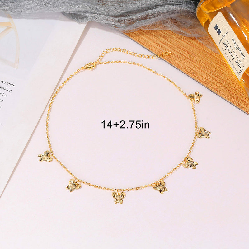 [Australia] - DIY Gold Ghoker Neklace with Butterfly,Star,Moon,Disc Charm Thinny Choker for Girl Women Mother Gift flat butterfly choker 
