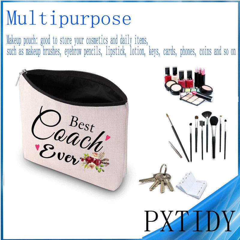 [Australia] - PXTIDY Coach Gifts Best Coach Ever Makeup Bag Female Coach Thank You Gifts Cosmetic Bag Thanks Birthday Graduation Gift for Coach Teacher Beige 