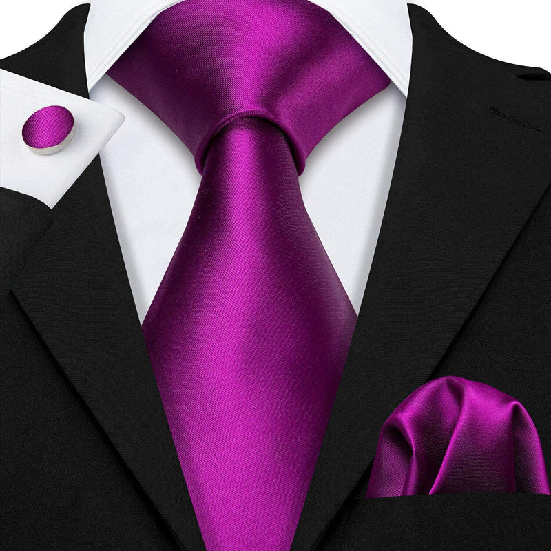 [Australia] - Barry.Wang Plain Men Ties for Wedding Business Handkerchief Cufflinks Necktie Set Solid Colors Bright Purple Satin 