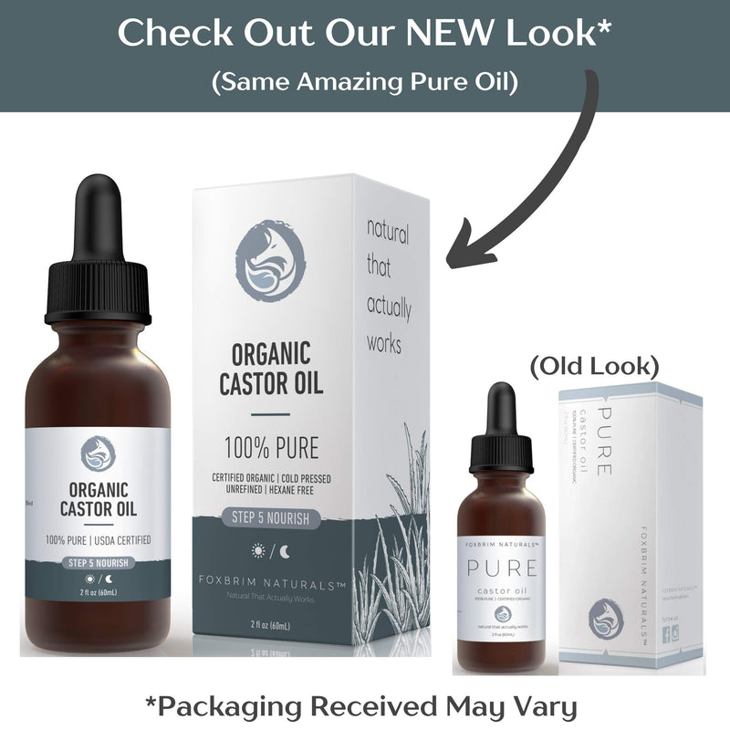 [Australia] - Foxbrim Organic Castor Oil - 100% Pure - Hexane Free - Grow Eye Lashes and Eye Brows - For Hair Skin and Nails - With Applicator Wand and Brush Kit - 2 oz 