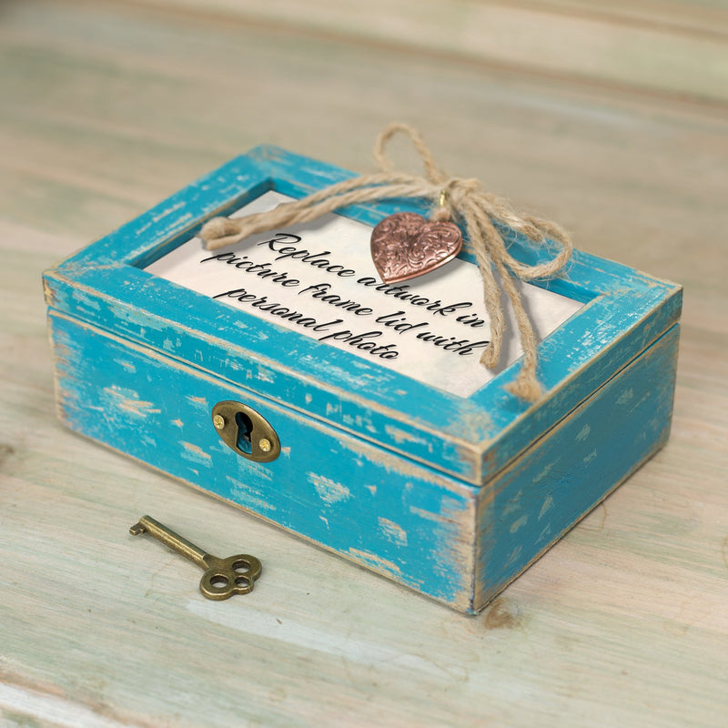 [Australia] - Cottage Garden True Friends Grateful Teal Wood Locket Jewelry Music Box Plays Tune That's What Friends are for Blue 