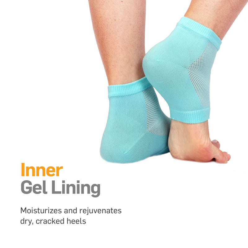 [Australia] - NatraCure Vented Moisturizing Gel Heel Sleeves - (Skin Softening Footcare Treatment Socks for Cracked Heels, Dry feet, Foot calluses, Rough Heel Socks - (608-M CAT) - Color: Aqua Blue - Size: Regular One Size (Pack of 1) 