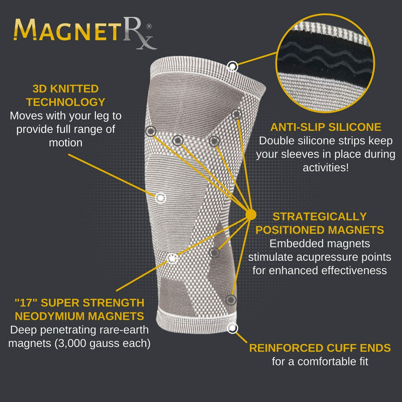 [Australia] - MagnetRX® Magnetic Therapy Knee Compression Sleeve - (2-Pack) Knee Support with Magnets for Knee Pain & Recovery - Magnet Therapy Knee Brace Support (Medium) Medium (Pack of 2) Grey 