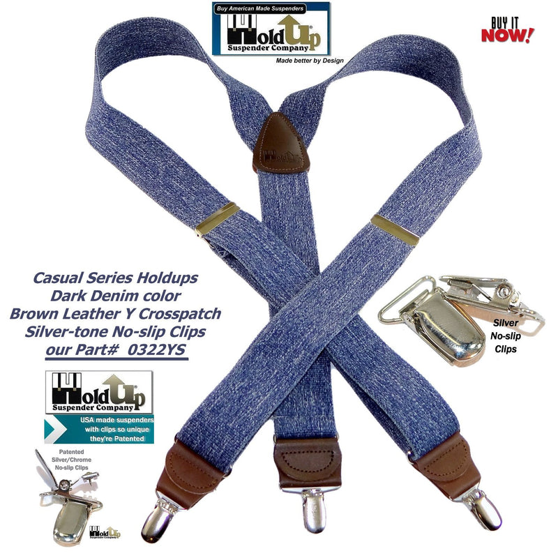 [Australia] - HoldUp Suspender in a Dark Denim color Y-back Suspenders in our Casual Series with No-slip Silver Patented Clips 