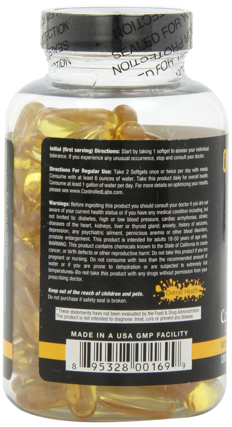[Australia] - Orange Oximega Fish Oil Supplement 120 Softgels by Controlled Labs, EPA and DHA, 2000mg Omega- 3 Fatty Acids, Citrus-Flavor, Burpless Softgels for General Health and Cardiovascular Support 