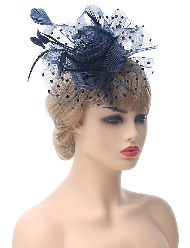 [Australia] - Myjoyday Fascinators for Women Derby Headband Wedding Tea Party Hats Hair Clip for Girls 009-navy Blue 