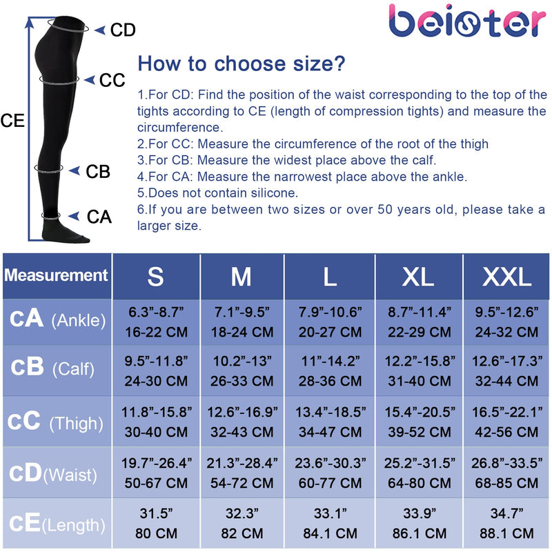 [Australia] - Beister Medical Compression Pantyhose for Women & Men, Opaque Closed Toe 20-30mmHg Graduated Support Tights Black XX-Large 