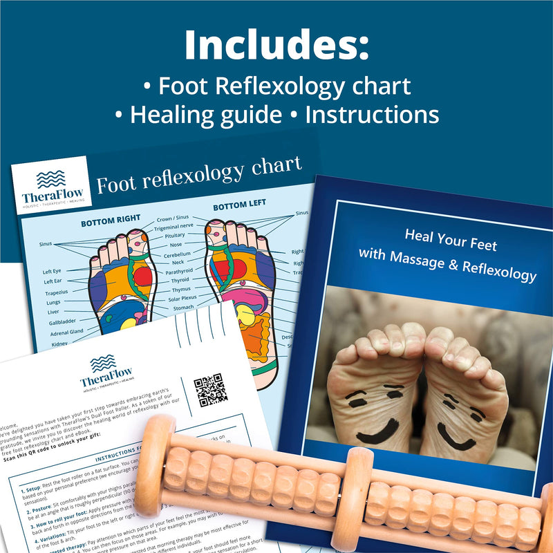 [Australia] - TheraFlow Foot Massage Roller - Plantar Fasciitis & Stress Relief, Reflexology Massager for Diabetic Neuropathy - Relieves Pain Through Acupressure, Relaxation Gift for Women - Dual, Wooden Small - S 