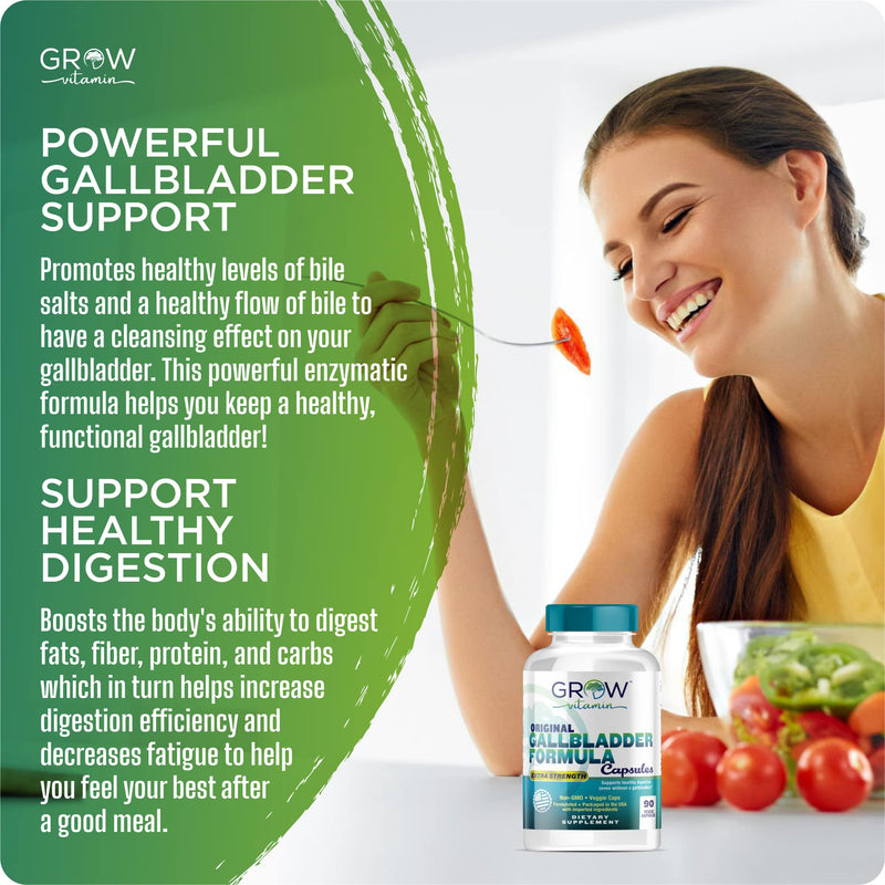 [Australia] - Grow Vitamin Original Gallbladder Formula, Enzymes to Reduce Bloating, Indigestion & Abdominal Swelling - Better Digestion, Improved Absorption of Nutrients & More Satisfied After Meals - 90 Capsules 