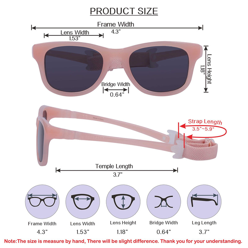 [Australia] - COCOSAND Baby Sunglasses with Strap 100% UV Protection TPE Frame for Infant Toddler Girls & Boys Age 0-24months Pink Grey 