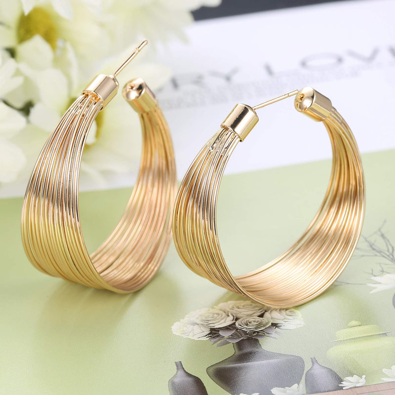 [Australia] - ORAZIO Bib Choker Statement Necklaces for Women Cuff Bracelet Open Hoop Stud Earrings Ring African Chunky Costume Jewelry Set A:Gold Tone 