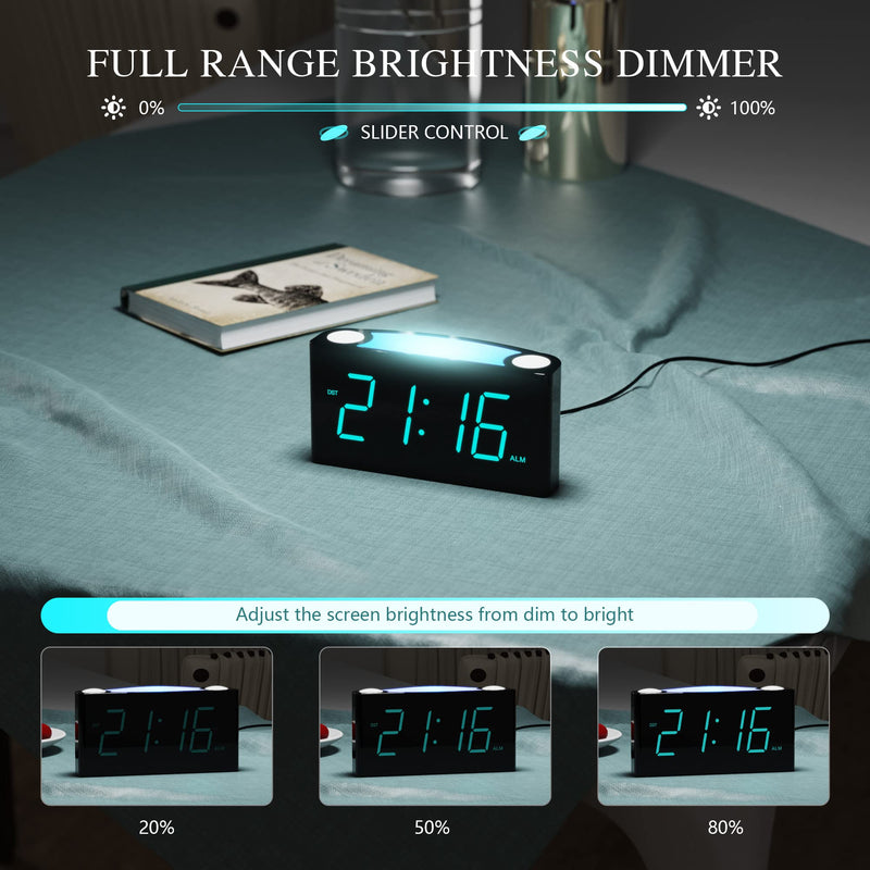 [Australia] - Rocam Digital Alarm Clock for Bedrooms - Large 7" LED Display with Dimmer, Snooze, 7 Night Light, Easy to Set, USB Chargers, Battery Backup, 12/24 Hour for Kids,Boys,Teens,Heavy Sleepers(Blue) Blue 