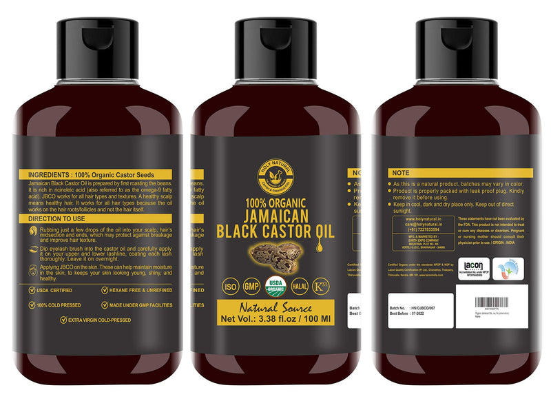 [Australia] - Organic Jamaican Black Castor Oil (3.38 fl oz) USDA Certified, Black Castor oil, Jamaican black castor oil, Traditional Handmade with Typical and Traditional roasted castor beans smell,100% Pure black Castor Oil (No Additive, No preservative) 