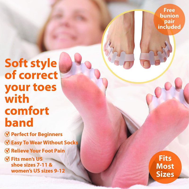 [Australia] - Toe Separators to Correct Your Toes, Support Foot Fitness and Balance, Durable, Spreaders for Hammertoes, Bunions (Bundle 1 Pair Soft and 1 Pair Firm) Two Pack -1 Pair Soft and 1 Pair Firm 
